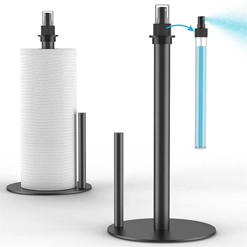 سكاي كي حامل مناشف ورقية 2في1 مع مركز بخاخ مع ذراع شد وقاعدة مرجحة غير قابلة للانزلاق اسود