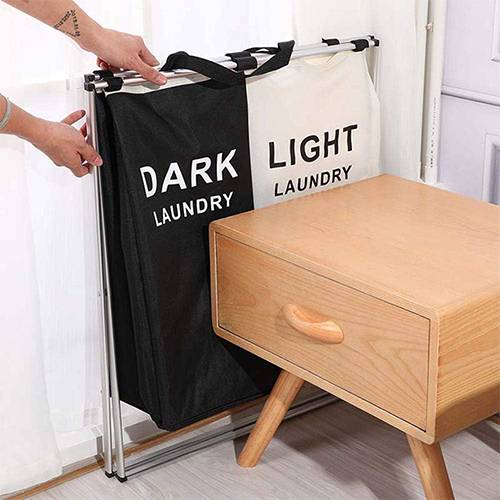 سكاي كي سلة غسيل ذات شبكتين بسعة كبيرة وقابلة للطي ابيض واسود