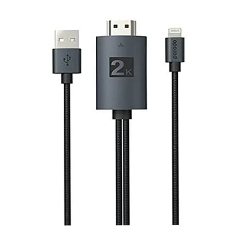 بورودو كيبل لايتنينج USB HDMI مضفر وصلة 2م شفاف اسود