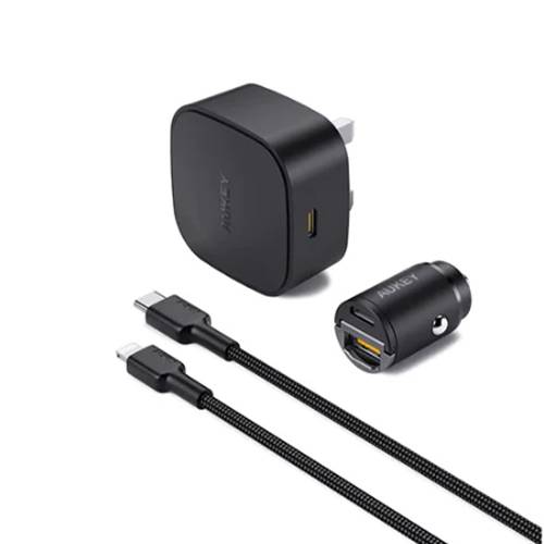 اوكي اون ذا جو II شاحن حائط 20واط PD و شاحن سيارة صغير جدا 30واط مع كابل Type C الى لايتنينج 1.2م