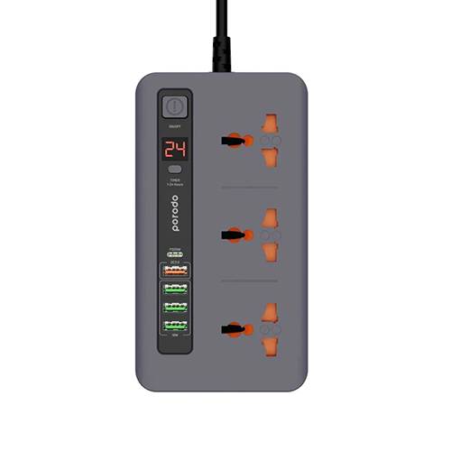 بورودو موزع طاقة متعدد المنافذ 4 USB و Type C مجموعة منزلية ومكتبية مثالية 2م رمادي