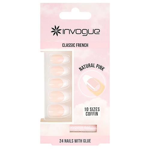 انفوج اظافر فرنسية كلاسيكية كوفين 24قطعة ناتشورال بينك