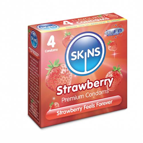 سكينز واقي ذكري فاخر بنكهة الفراولة 4واقيات ذكرية