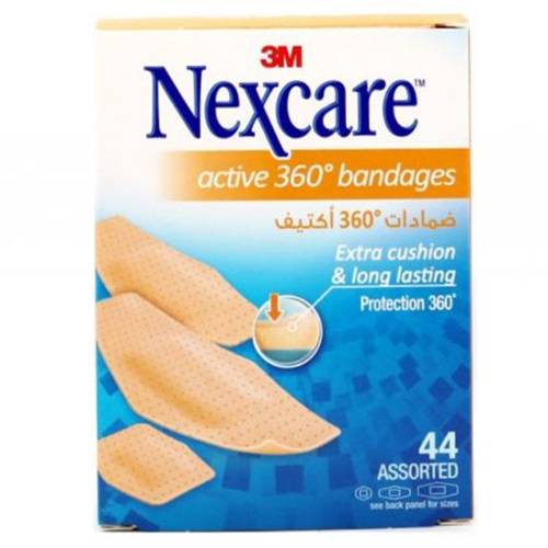 نكسكير ضمادات اكتيف 360 ضمادات بوسادة اضافية وثبات طويل الامد 44لاصقة متنوعة