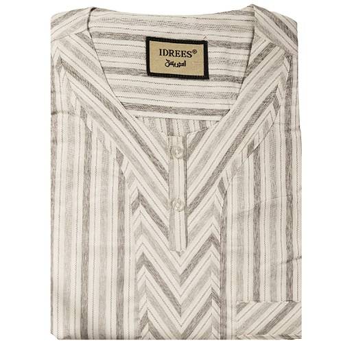 ادريس دشداشة نوم مخطط نص كم رمادي