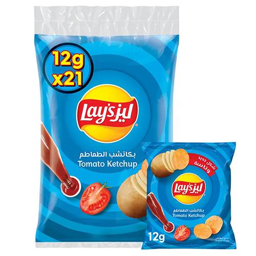 ليز رقائق بطاطس شيبس بكاتشب الطماطم 12جم 21حبة