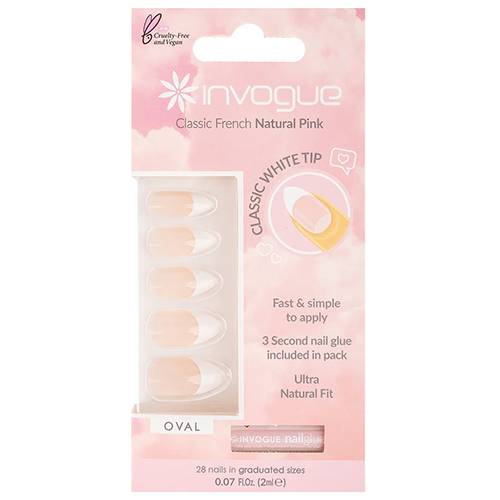 انفوج اظافر فرنسية كلاسيكية بيضاوية 28قطعة ناتشورال بينك