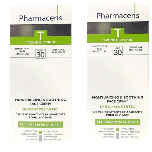  فارماسيريس كريم الوجه المرطب والمهدئ للبشرة الدهنية لمنطقة تي زون بمعامل حماية30 50م