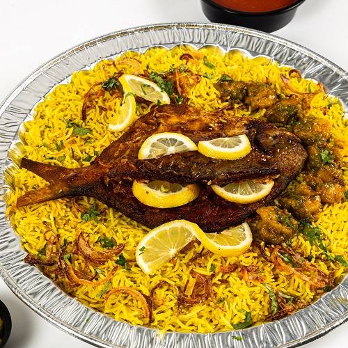صينية سمك زبيدي مع روبيان مع عيش تكفى من 5الى7اشخاص
