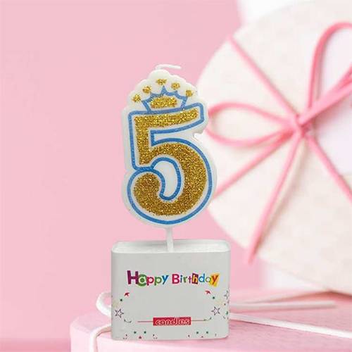 شمعة تاج عيد ميلاد سعيد رقم 5 زرقاء للاولاد