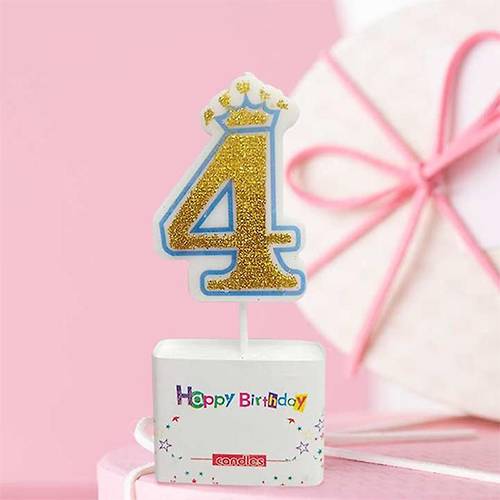 شمعة تاج عيد ميلاد سعيد رقم 4 زرقاء للاولاد