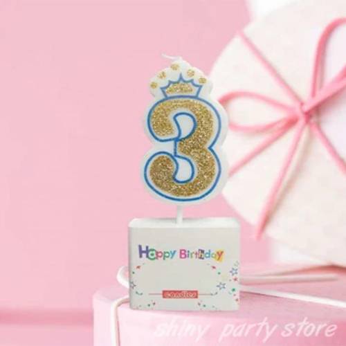 شمعة تاج عيد ميلاد سعيد رقم 3 زرقاء للاولاد