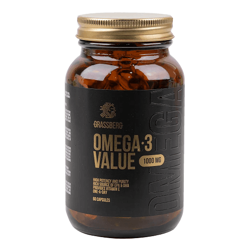 جراسبيرج اوميجا 3 فاليو 1000مجم بتركيز ونقاء عالي مع فيتامين هـ 60كبسولة
