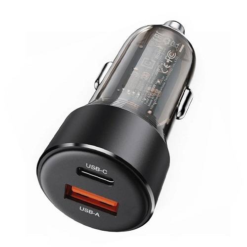 اسي فاست شاحن سيارة سريع 60واط بمنفذين USB و Type C اسود موديل رقم.17290