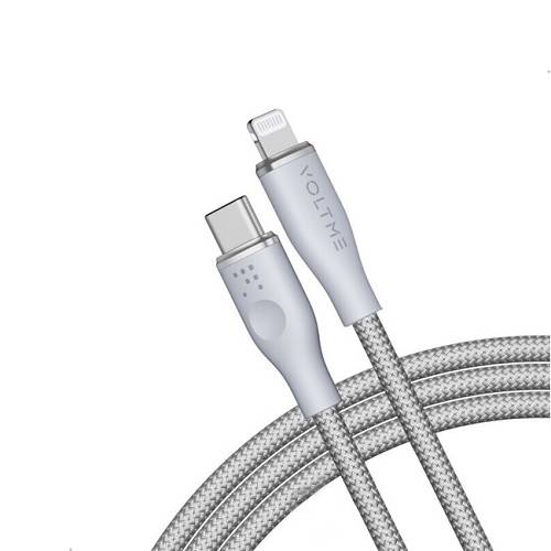فولتمي باور لينك كابل  رووج نايلون مزدوج USB C الى لايتينيغ 3امبير 2م موصل من سبائك الزنك رمادى رقم.15868