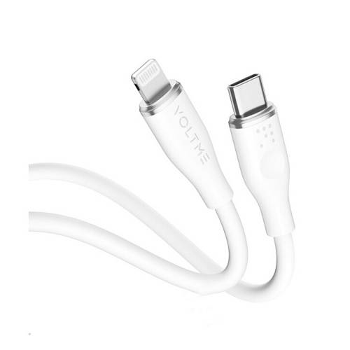 فولتمي باور لينك كابل سيليكون USB C الى لايتينيغ 3امبير 1.2م موصل من سبائك الزنك ابيض رقم.15857