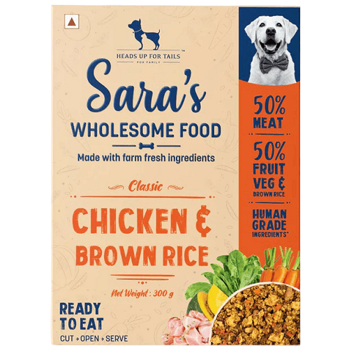 هيدز اب فور تيلز سارة طعام صحي كلاسيك رطب للكلاب بنكهة الدجاج والأرز البني 300جم