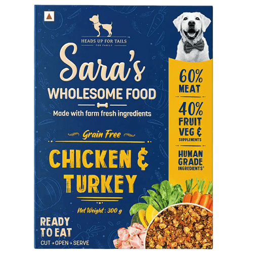 هيدز اب فور تيلز سارة طعام صحي للكلاب دجاج وديك رومي خالي من الحبوب 300جم