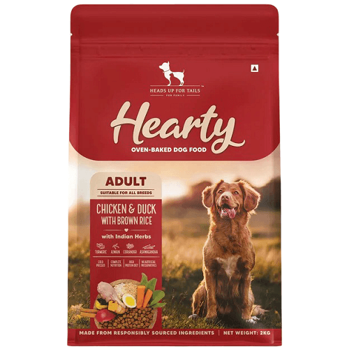 هيدز اب فور تيلز هارتي طعام جاف مخبوز بالفرن للكلاب البالغة مع دجاج وبط وأرز بني لجميع السلالات 2كجم