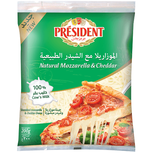 بريزيدن جبنة موزاريلا مع شيدر مبشورة للبيتزا 200جم