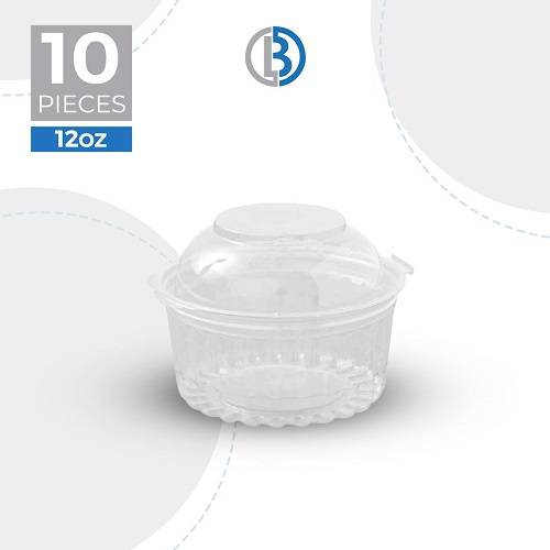 ماعون بلاستيك شفاف مضلع مدور الشكل بغطاء مفصلي دوم 12اونص 10حبة