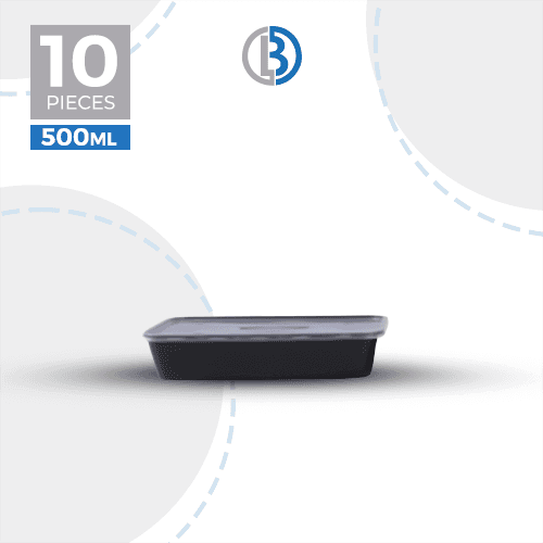 ماعون ميكرويف مستطيل مع غطاء اسود 10حبة 500مل