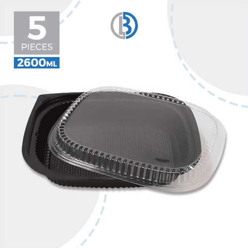 ماعون ميكرويف مع غطاء اسود شد 5حبة 2600مل