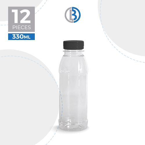 بي واي دي زجاجة بلاستيكية دائرية شفافة بغطاء اسود 330مل 12قطعة