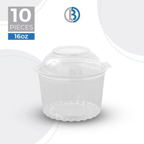 ماعون بلاستيك شفاف مضلع مدور الشكل بغطاء مفصلي دوم 16اونصه 10حبة