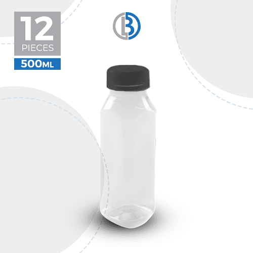 بطل بلاستيك شفافة مربع الشكل غطاء اسود 500مل شد 12حبة موديل رقم.BYD 