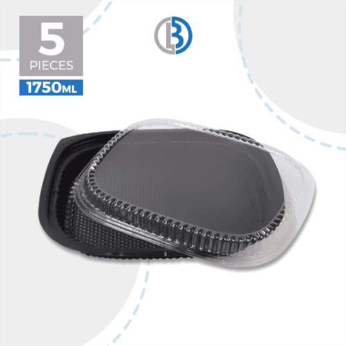 ماعون ميكرويف مع غطاء اسود 1750مل شد 5حبة