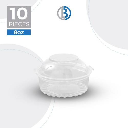 ماعون بلاستيك شفاف مضلع مدور الشكل بغطاء مفصلي دوم 8اونصه 10حبة