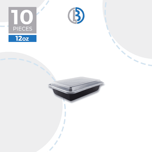 ماعون ميكرويف مستطيل مع غطاء اسود 12اونص 10حبة موديل رقم.RE-12