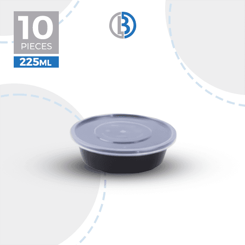 وعاء ميكرويف مدور مع غطاء اسود 225مل 10حبة