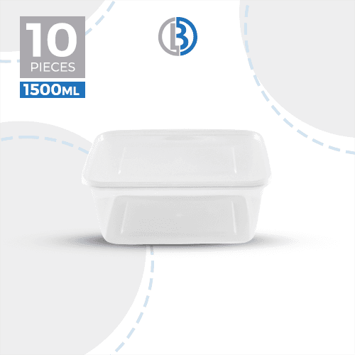 ماعون ميكرويف مستطيل مع غطاء شفاف 1500مل 10حبة