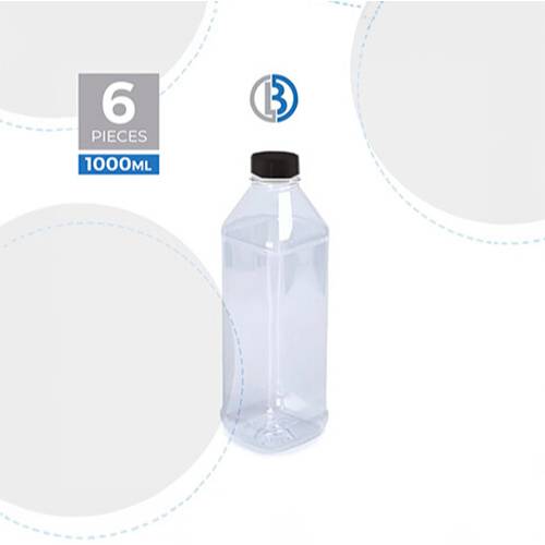 بطل بلاستيك شفافة مربع الشكل غطاء اسود 1لتر 6حبة