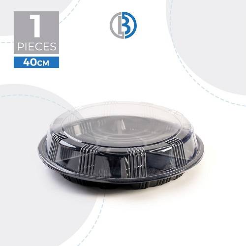 علبة بلاستيكية دايرية 7اقسام بغطاء اسود 30سم 1حبة