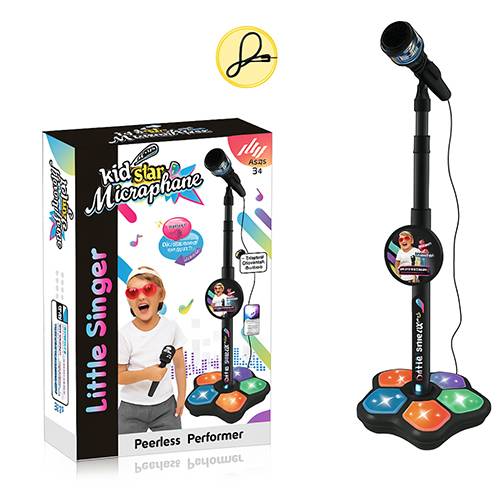 ليتل سينجر ميكروفون كيد ستار مع حامل واضاءة وموسيقى اسود