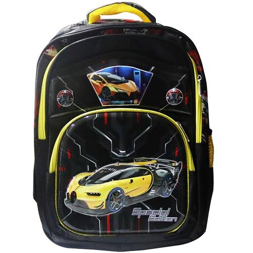 حقيبة مدرسية للاولاد وسط شكل سيارة سباق