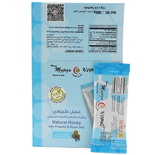  معجزة الشفاء عسل طبيعي مشبع بالعكبر والغذاء الملكي 15جم 24كيس