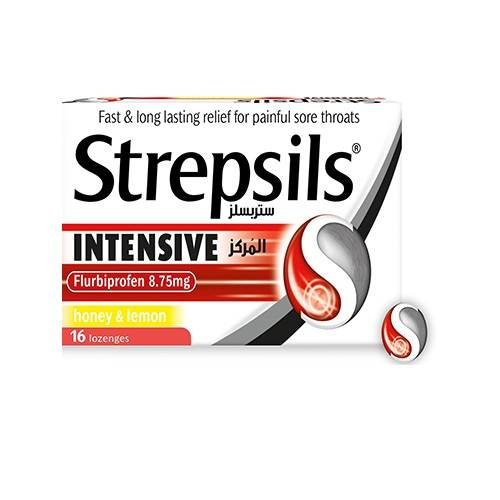 ستربسلز المركز بالعسل والليمون راحة سريعة وطويلة الامد لالتهاب الحلق المؤلم 16قرص استحلاب