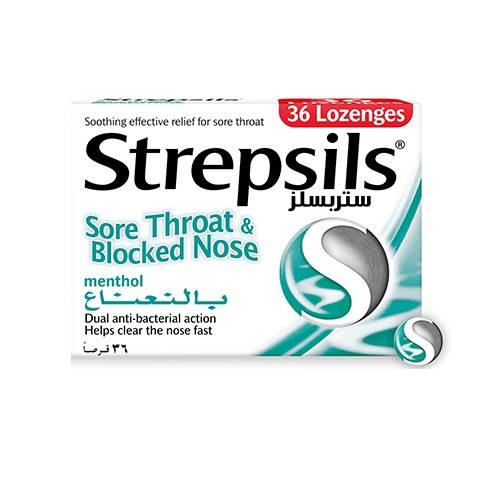 ستربسلز اقراص ملطفه لتخفيف اعراض التهاب الحنجرة بالنعناع 36قرص استحلاب