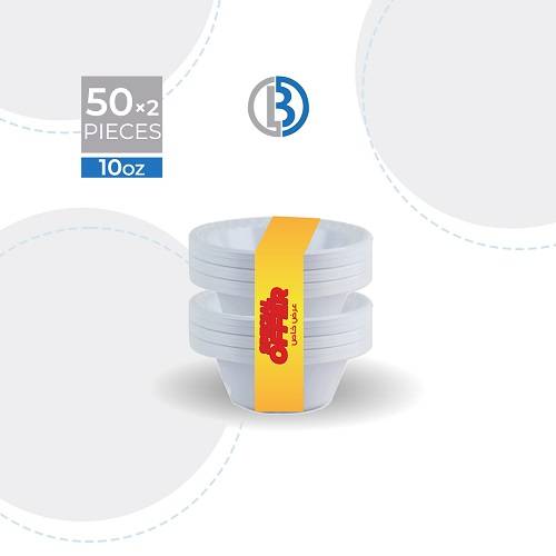 وعاء بلاستيكي مدور أبيض مقاس 10OZ عرض 50حبة و 50حبة