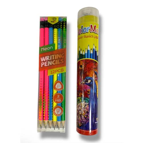 مجموعة اطلس الوان خشبية 12 لون و باكيت اقلام رصاص 12 قلم