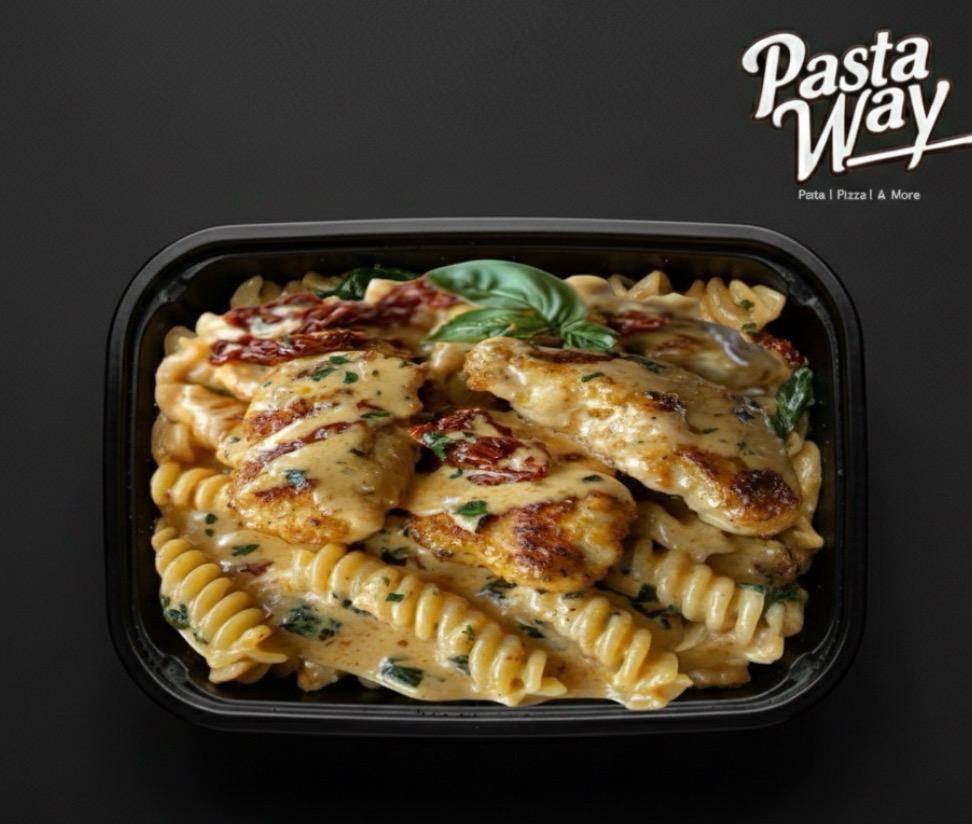 باستا بالكريمة والدجاج المشوي