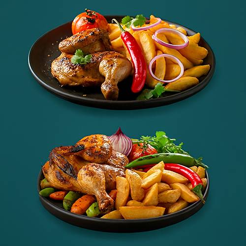 دجاجة على الفحم كاملة + نصف دجاجة على الفحم