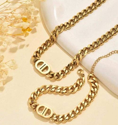 طقم سلسلة وسوار من الفولاذ المقاوم للصدا رقم.2