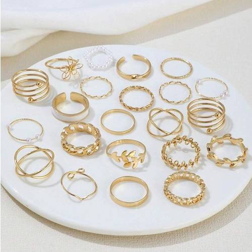 طقم خواتم معدنية بتصميم اوراق الزهور 22حبة