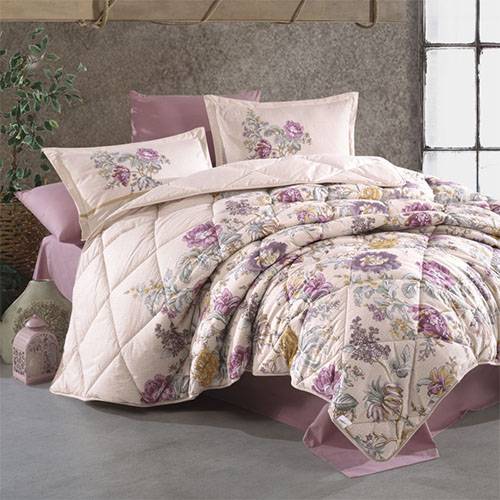 مورا كلاسي لحاف نفر ونص قطن 100% 180x240سم 5قطع بنفسجي فاتح موديل رقم.J-1123