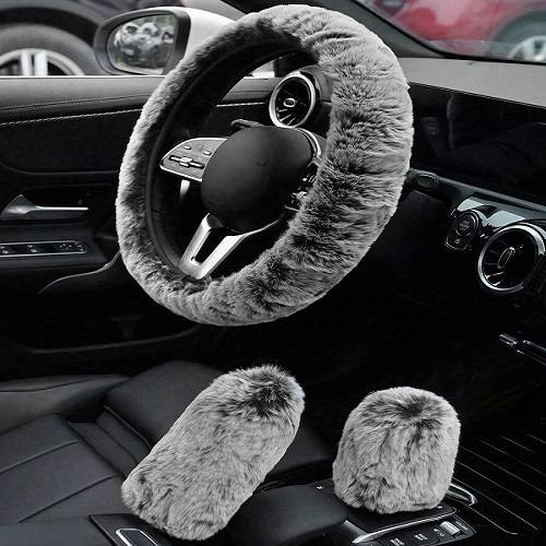 طقم غطاء عجلة القيادة وغطاء لذراع الناقل رمادي واسود